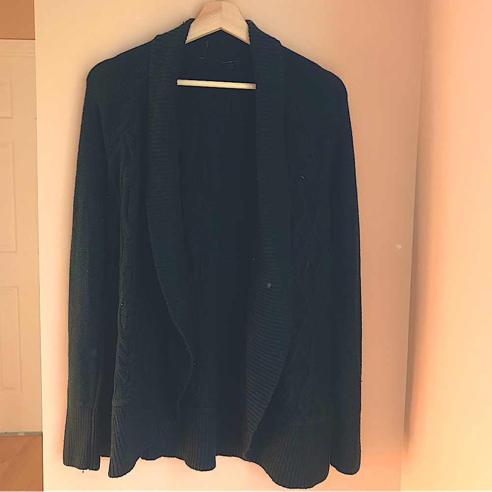 Talbots black chunky knit cardigan with great detail